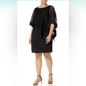 Women’s black Sequined Cape Sheath Dress size 6 R&M Richards NWT. Cocktail dress